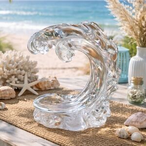 DYNASTY GALLERY Ocean Wave Glass Sculpture Coastal Decor